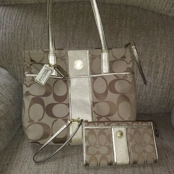 Coach Handbags - COACH F25771 Gold Tote Bag and Wallet SET, !!!!
